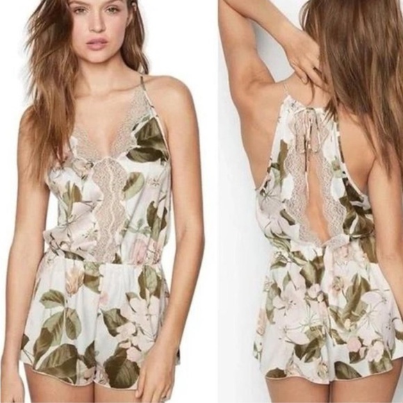Victoria's Secret Other - Victoria's Secret "Here Comes The Bride" Lace Floral Babydoll Romper Lingerie